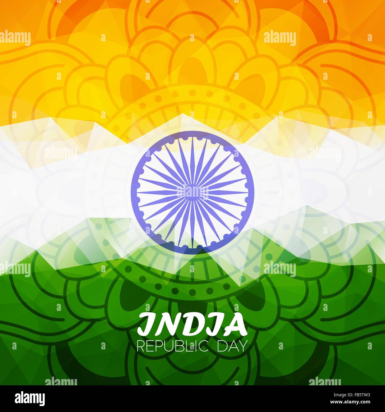 Indische Republik Tag polygonalen Hintergrund mit Ashoka-Rad für Ihr design Stock Vektor