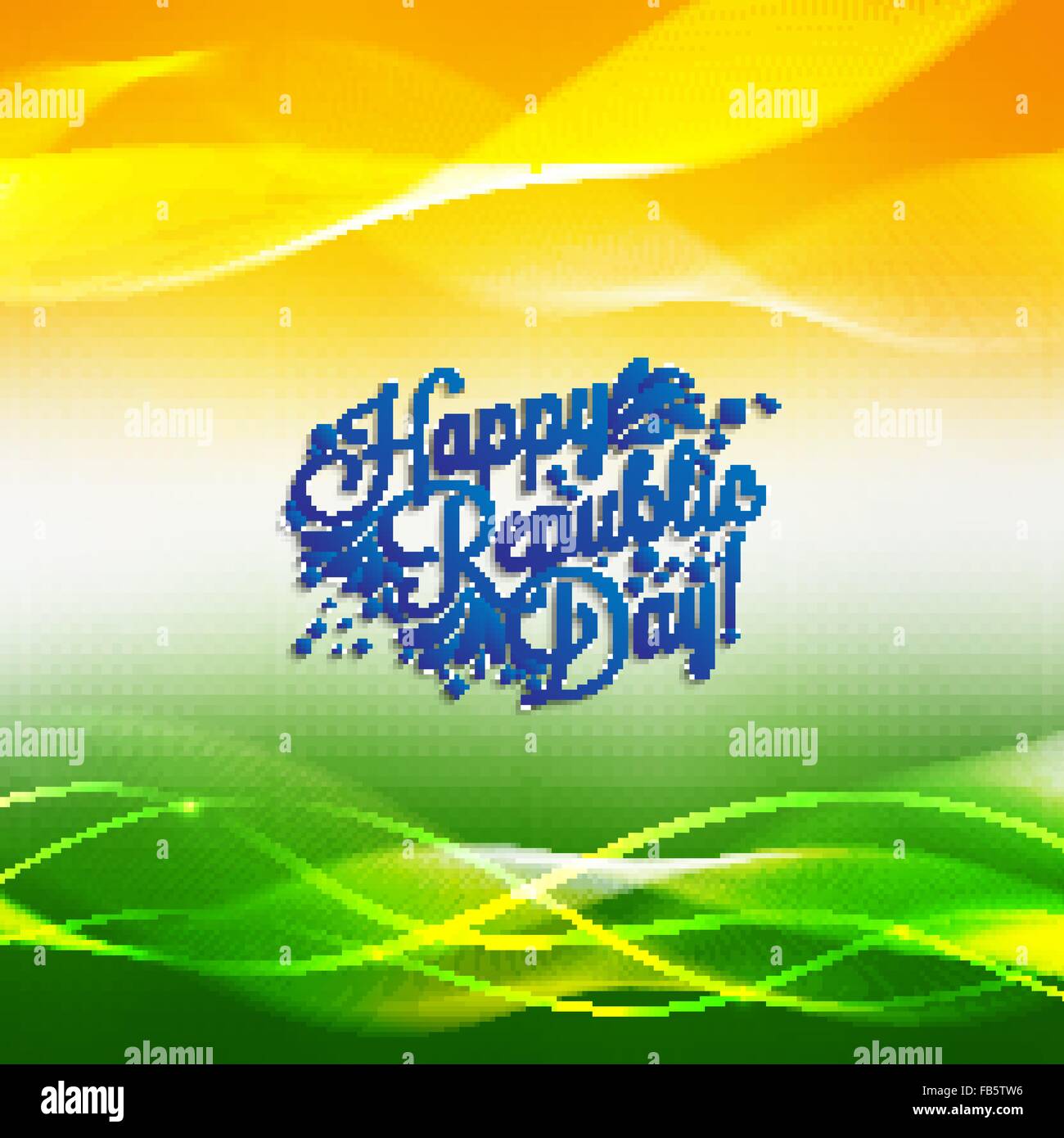 Indische Republik Tag Hintergrund mit leuchtenden Wellen und Hand Schriftzug für Ihr design Stock Vektor
