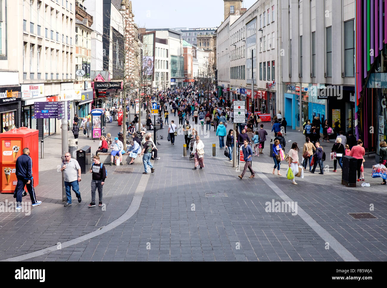 Lord Street Fußgängerzone Einkaufsmeile, Liverpool, UK Stockfoto