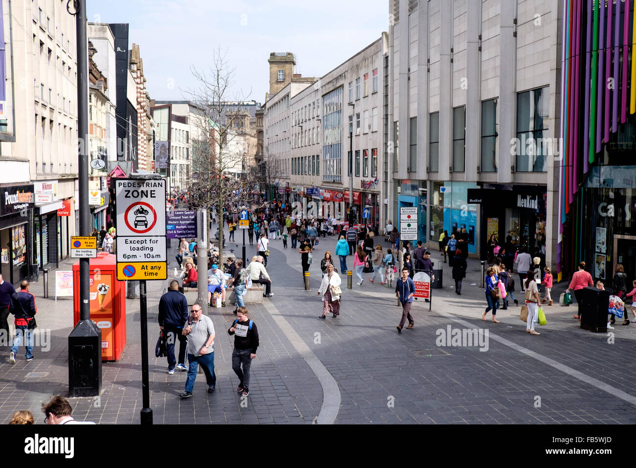 Lord Street Fußgängerzone Einkaufsmeile, Liverpool, UK Stockfoto