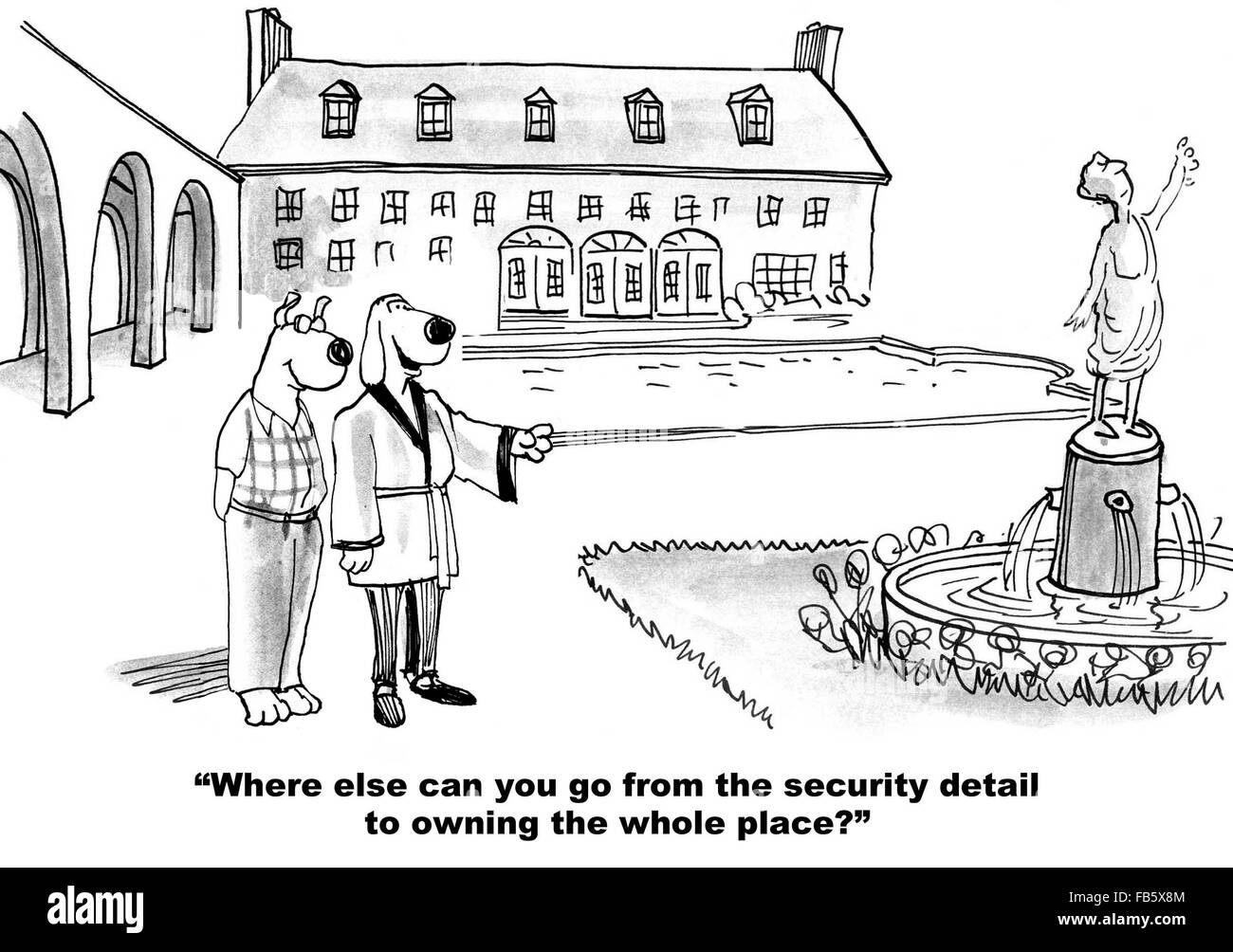 Karikatur, Hund.  Hund hat einen Windschlag bekommen, jetzt besitzt er das gesamte Anwesen. Stockfoto