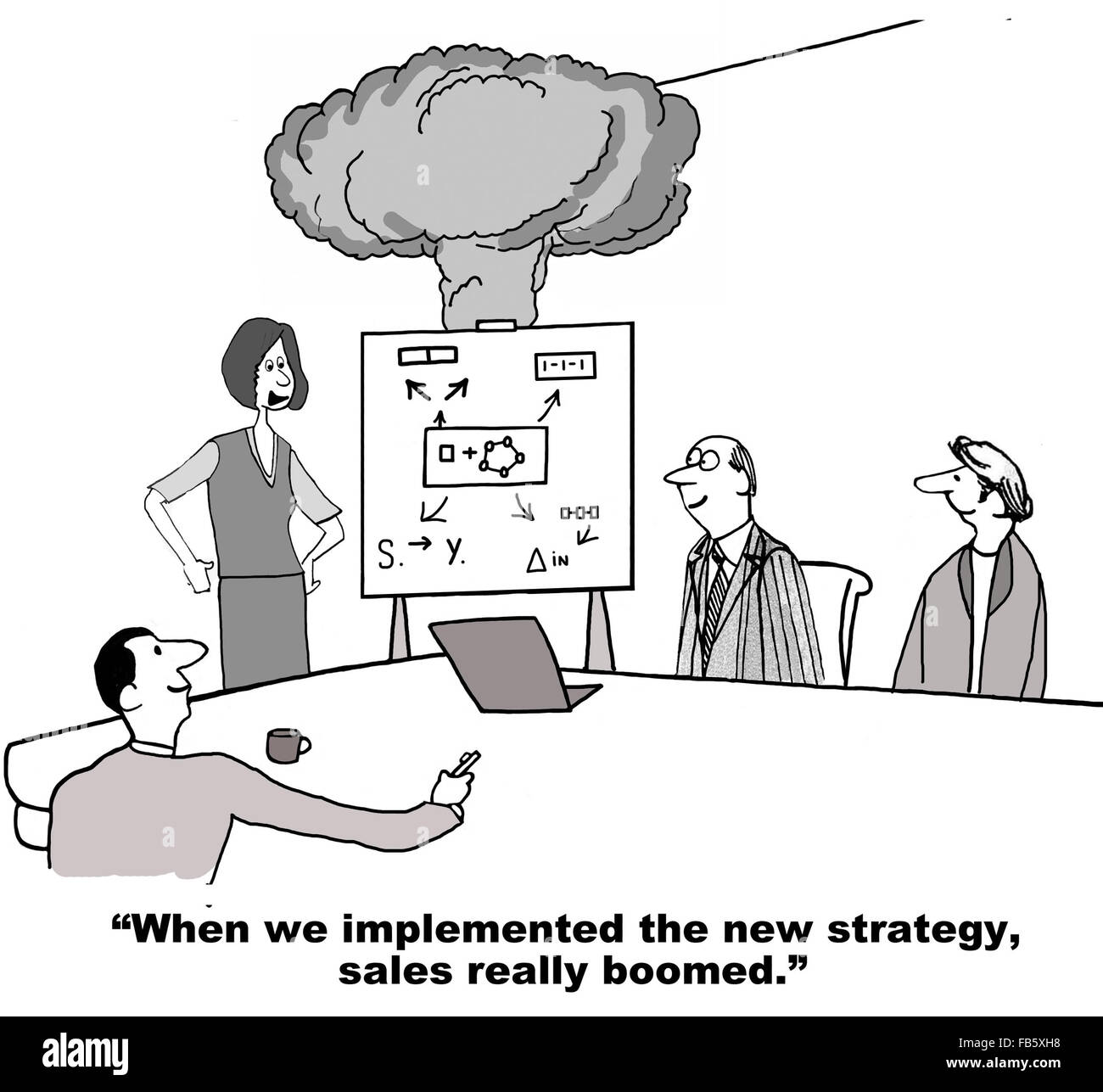 Geschäftliche Cartoon über die Verkäufe.  Da das Team in die neue Strategie Vertrieb geändert haben wirklich einen Aufschwung. Stockfoto