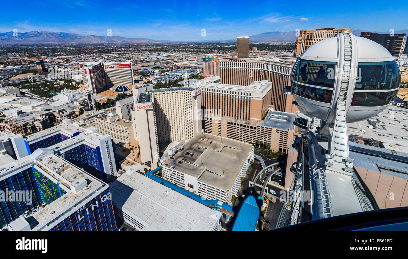 Blick auf den Las Vegas Strip von der Spitze der High Roller Riesenrad, derzeit der weltweit höchste Rad. Las Vegas, NV. Stockfoto