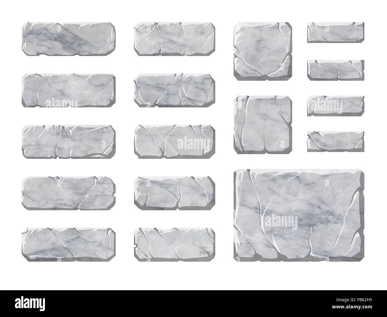 Eine Reihe von Marmor Tasten und Elemente der Benutzeroberfläche. Paneele und Tabletten. Stockfoto