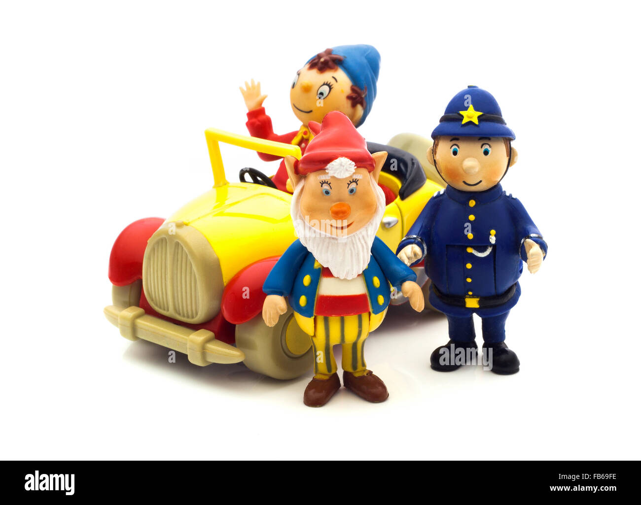 Herr Plod, große Ohren und Noddy Charaktere aus Enid Blytons Noddy auf weißem Hintergrund Stockfoto