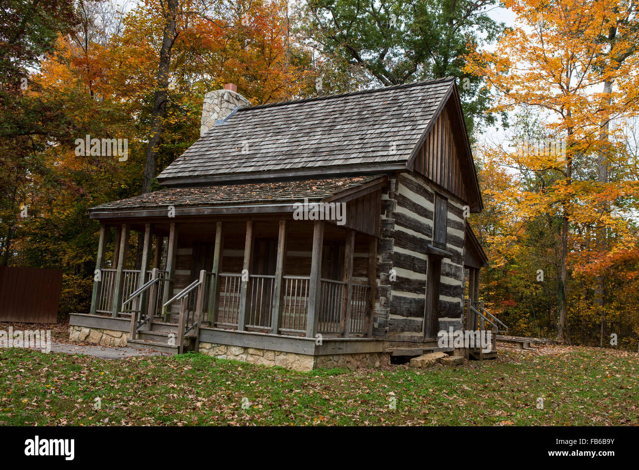 Blockhütte, Schlacht von Corydon Park, Corydon, Indiana, Vereinigte Staaten von Amerika Stockfoto