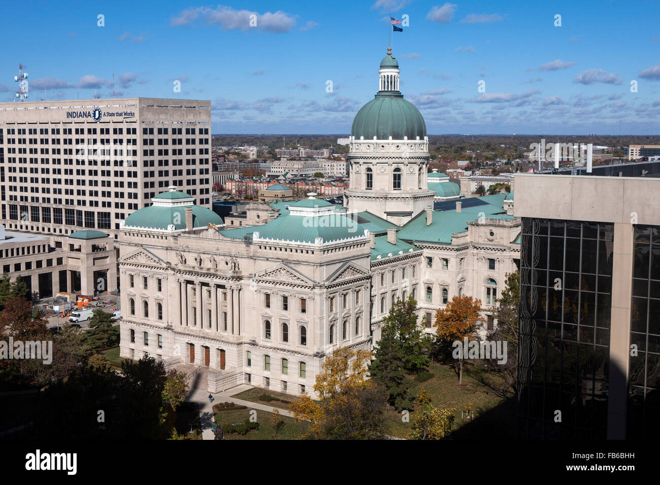 Luftaufnahme der Indiana State Capitol, Indianapolis, Indiana, Vereinigte Staaten von Amerika Stockfoto