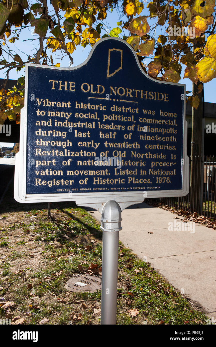DIE alten NORTHSIDE lebendige Altstadt war Heimat von vielen sozialen, politischen, kommerziellen und industriellen Führer der Indianapolis während der letzten Hälfte des 19. bis frühen 20. Jahrhundert. Revitalisierung des alten Northside ist Teil des nationalen Denkmalpflege Bewegung. 1978 im National Register of Historic Places aufgeführt.  Errichtete 1995 Indiana historischen Bureau und alte Northside-Stiftung Stockfoto