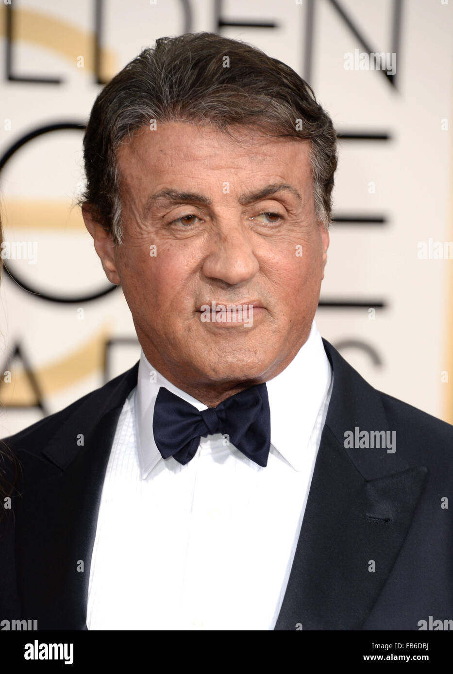 Los Angeles, Kalifornien, USA. 10. Januar 2016. Sylvester Stallone kommt bei den Golden Globes, Los Angeles, CA-Credit: Sydney Alford/Alamy Live News Stockfoto