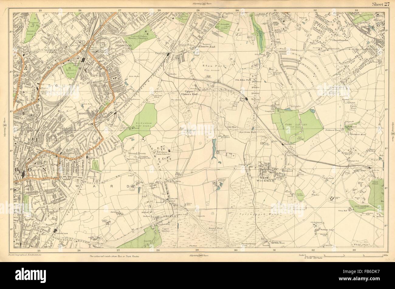 Croydon:Beckenham, Woodside, W Wickham, Elmers End,Norwood,Hayes(Bacon), c1911 Karte Stockfoto