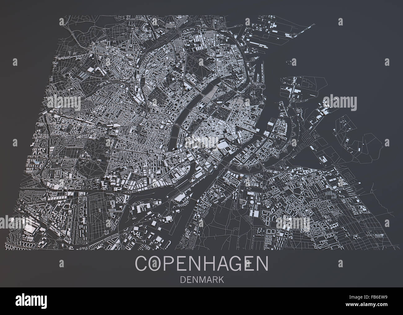 Copenhagen Karte, Satellitenbild, Dänemark Stockfoto