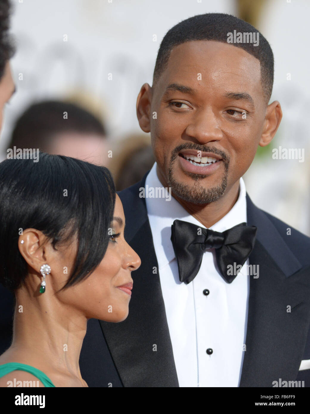 Los Angeles, Kalifornien, USA. 10. Januar 2016. Will Smith und Jada Pinkett-Smith kommt bei den Golden Globes, Los Angeles, CA-Credit: Sydney Alford/Alamy Live News Stockfoto