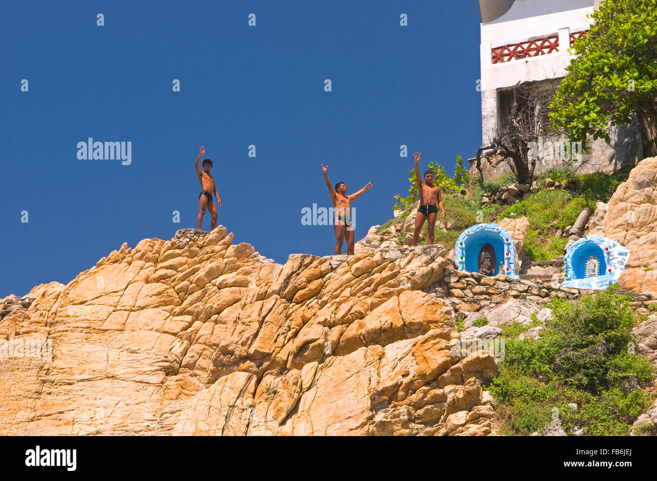 Die berühmten Klippenspringer der Quebrada in Acapulco, Mexiko Stockfoto