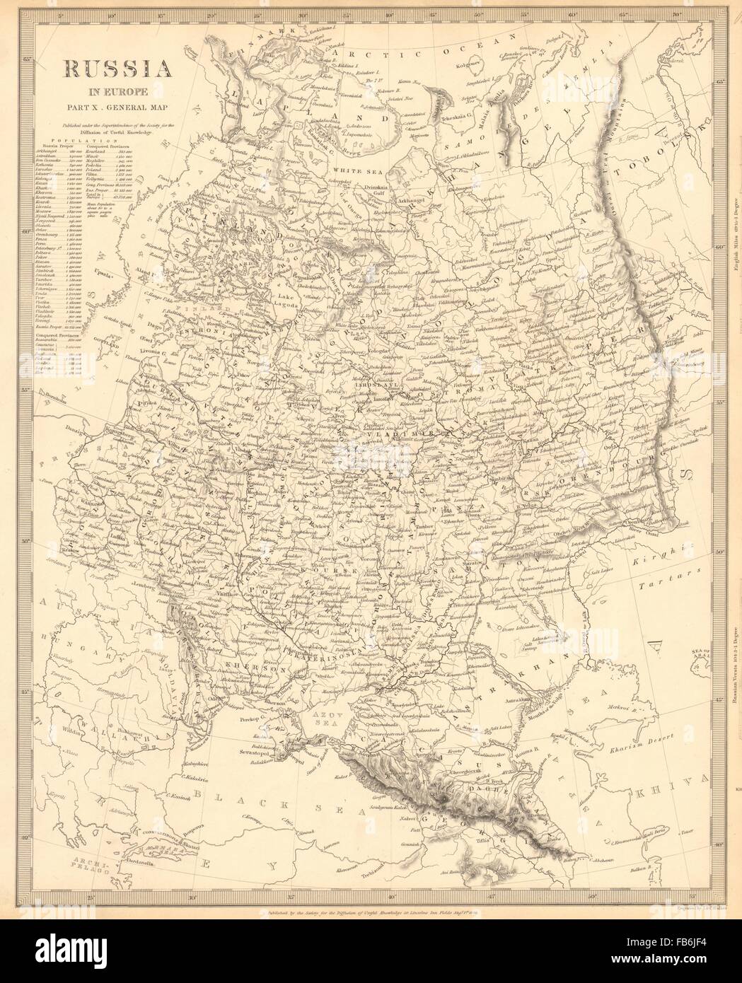 Russland: Osteuropa: Ukraine Belarus Baltikum Finnland Georgien. SDUK, 1848-Karte Stockfoto