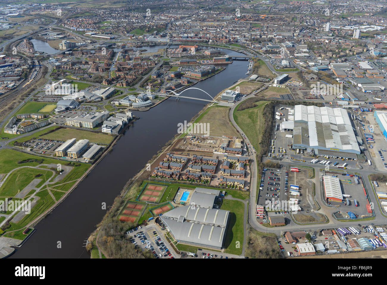 Eine allgemeine Luftaufnahme der Stockton on Tees aus dem Osten Stockfoto