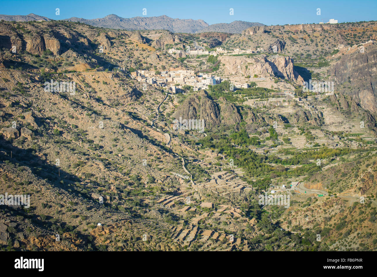 Dorf in Jabel Akhdar mit Falah System (Jabel Akhdar, Sultanat von Oman) Stockfoto