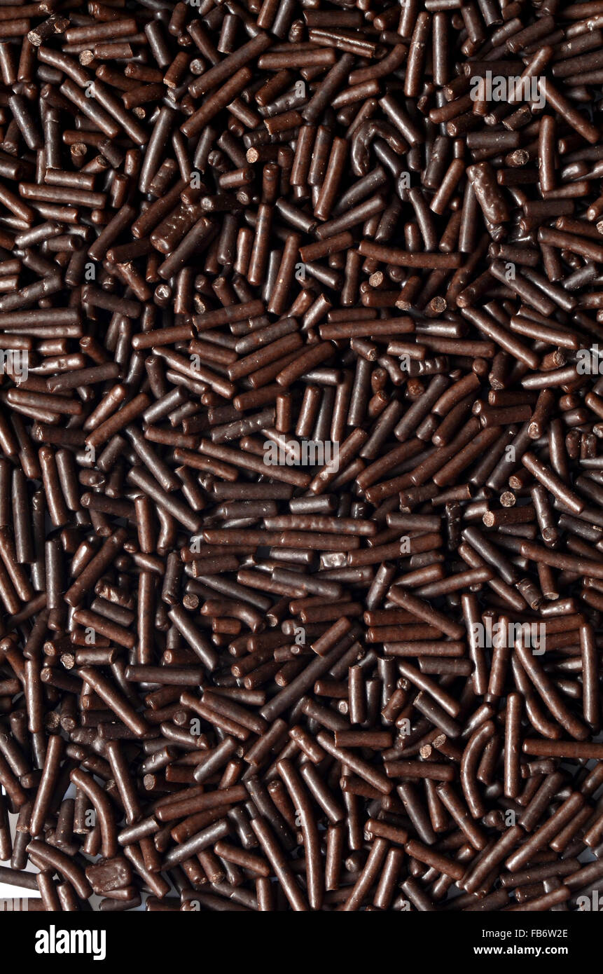 Dunkle Schokolade Schokostreuseln von oben fotografiert Stockfoto