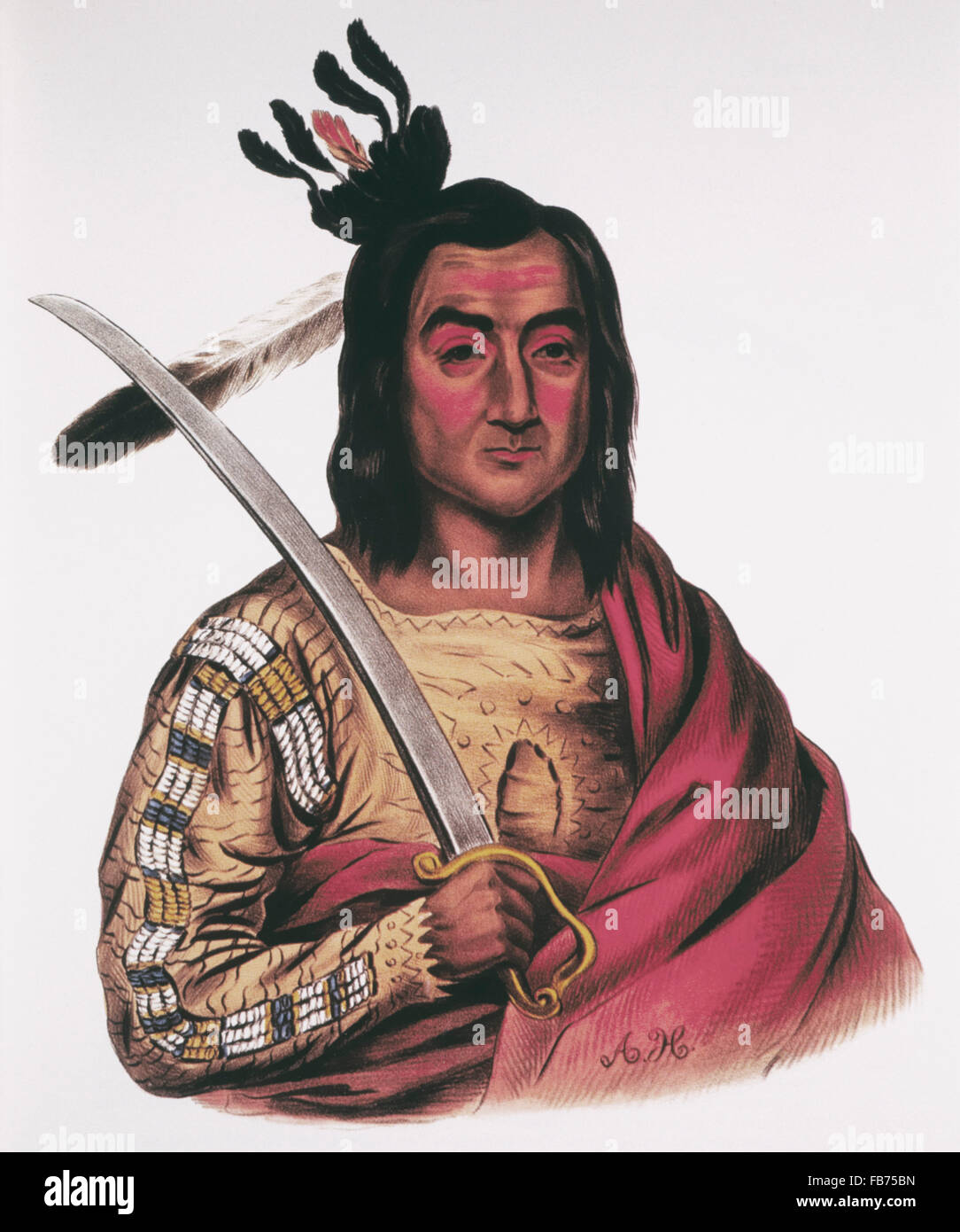 Moukaushka, zitternden Erde Sioux Krieger, Gemälde von George Cooke, ca. 1837 Stockfoto