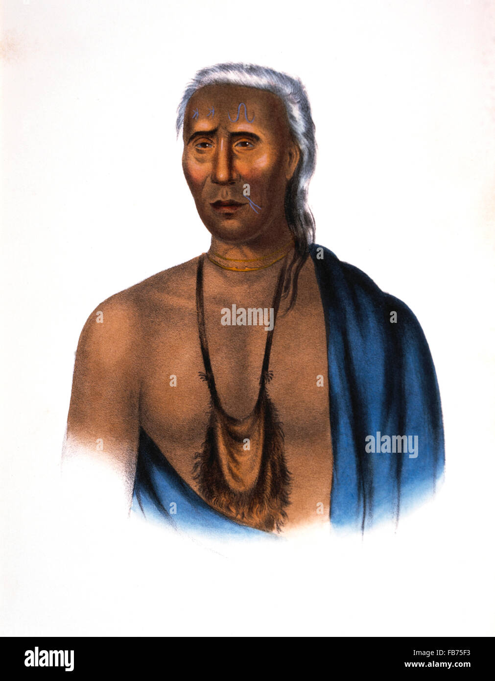 Lappawinsoe oder Lappawinze, Chef der Lenape-Delaware, handkolorierten Lithographie nach Gemälde von Gustav Hesselius, 1838 Stockfoto