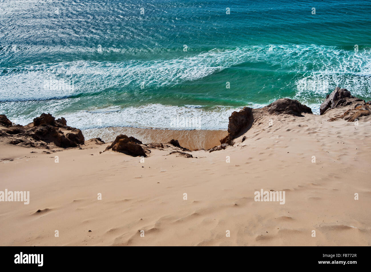 Blick von Carlo Sandblow bis Rainbow Beach. Stockfoto