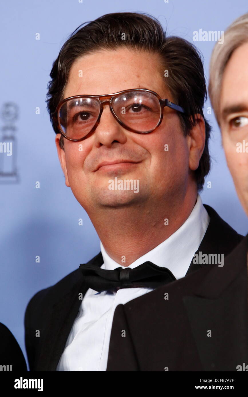 Regie Roman Coppola posiert im Presseraum der 73rd Annual Golden Globe Awards, Golden Globes, im Hotel Beverly Hilton in Beverly Hills, Los Angeles, USA, 10. Januar 2016. Foto: Hubert Boesl /dpa - NO-Draht-Dienst- Stockfoto