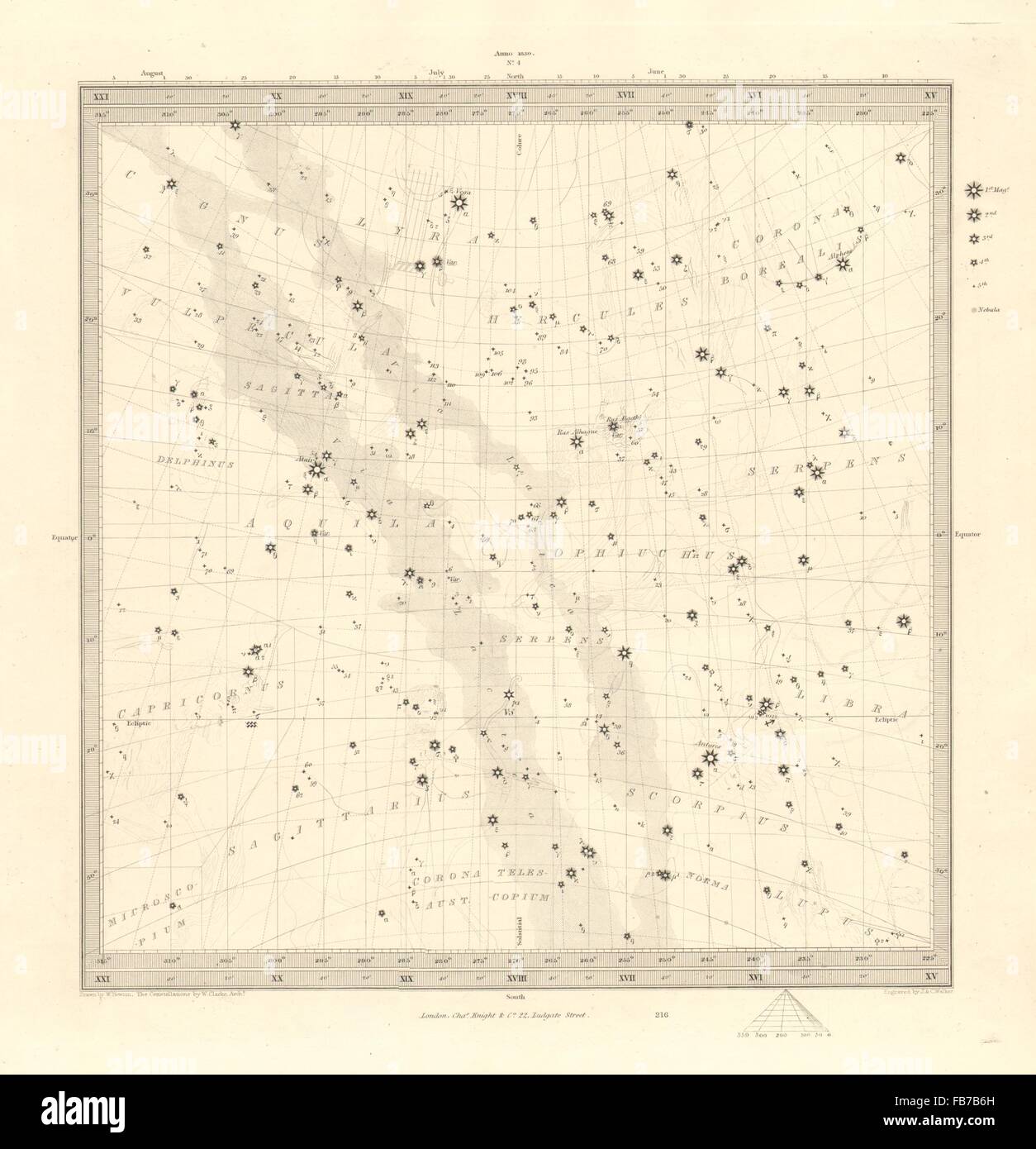 Astronomie-CELESTIAL: Sternenkarte. Sternkarte. IV. Winter-Sonnenwende. SDUK, 1848 Stockfoto