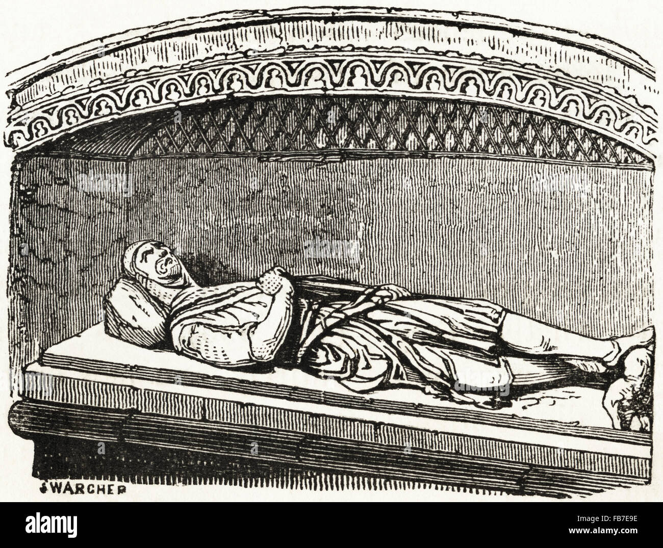 Grab der Tempelritter in St Mary Overie aka Southwark Cathedral London. Viktorianischen Holzschnitt, Kupferstich, ca. 1845. Stockfoto