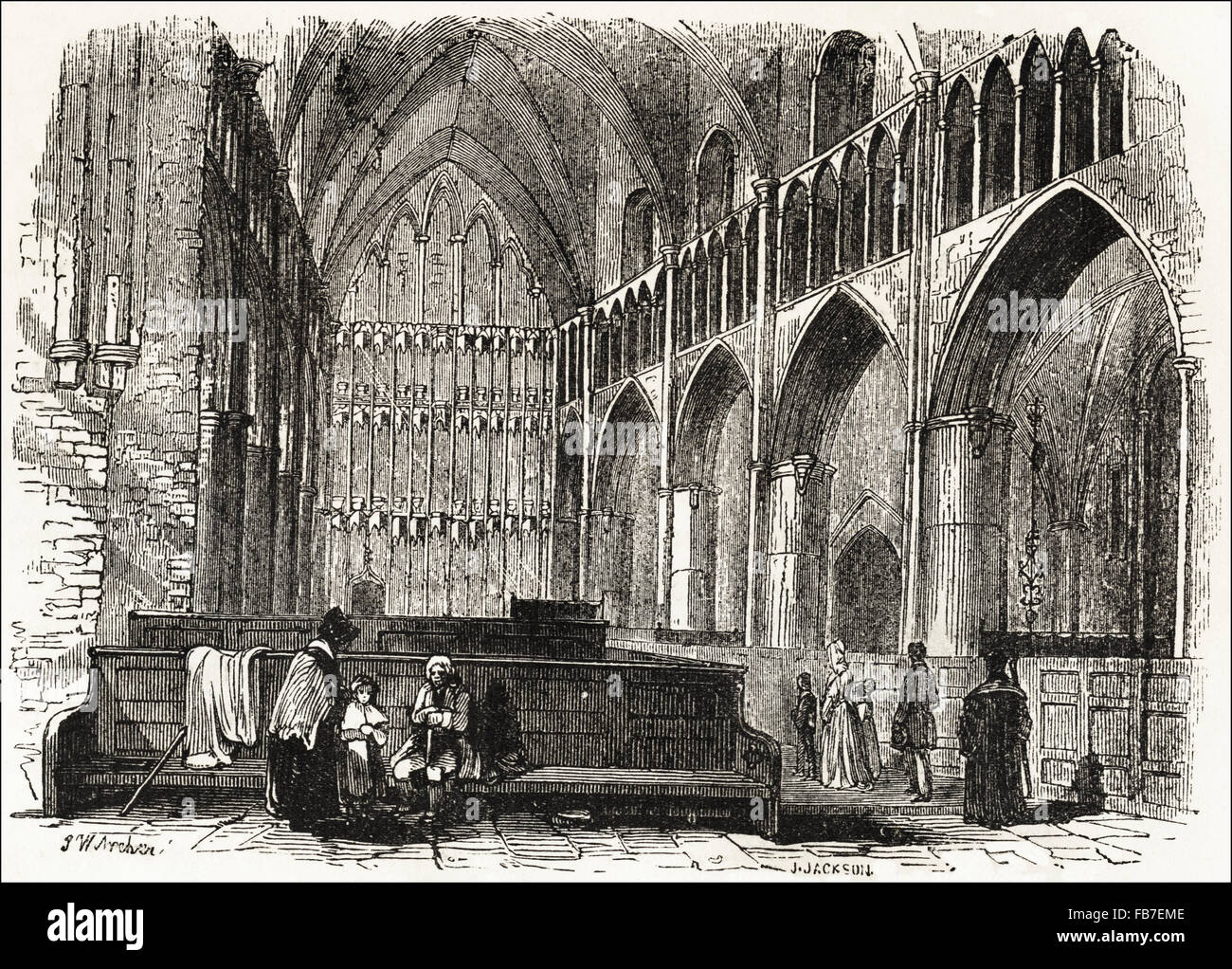 Der Chor in St Mary Overie aka Southwark Cathedral London. Viktorianischen Holzschnitt, Kupferstich, ca. 1845. Stockfoto