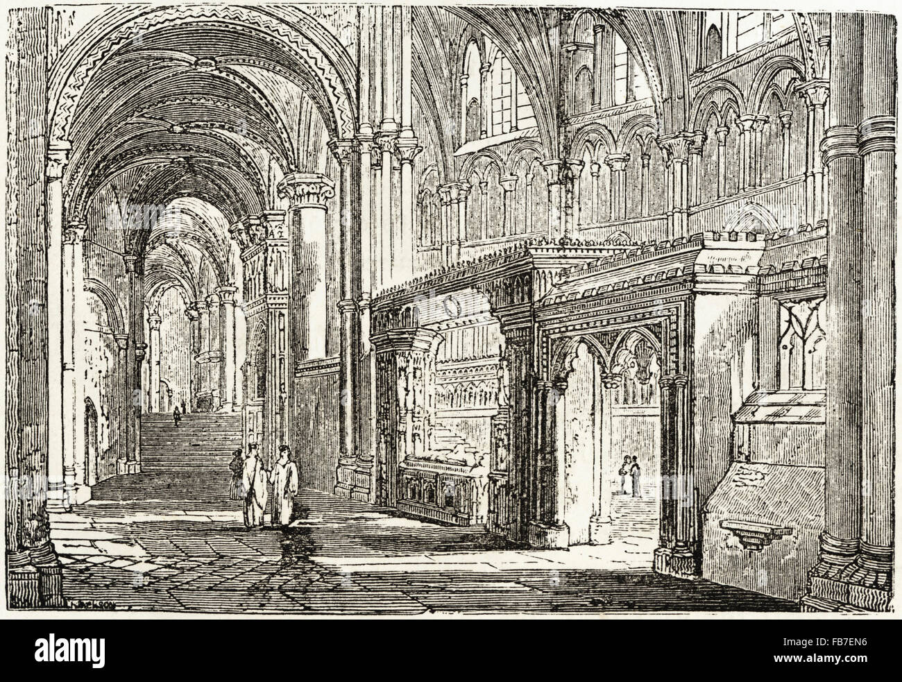 Innenraum der Kathedrale von Canterbury. Viktorianischen Holzschnitt, Kupferstich, ca. 1845. Stockfoto