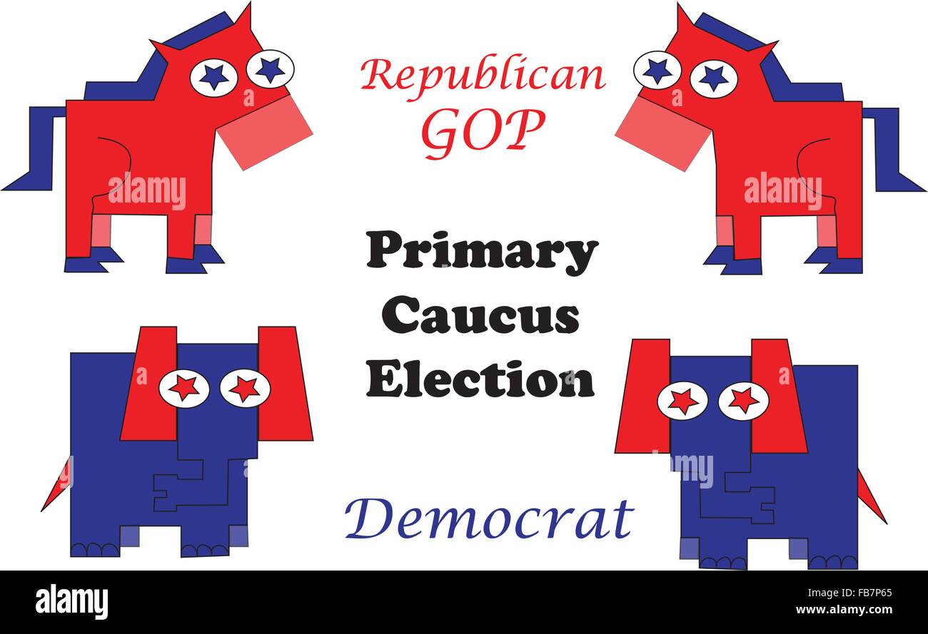 Republik-Esel und Demokrat Elefant im Gesicht aus mit Wahl Grafiken illustriert. Stock Vektor