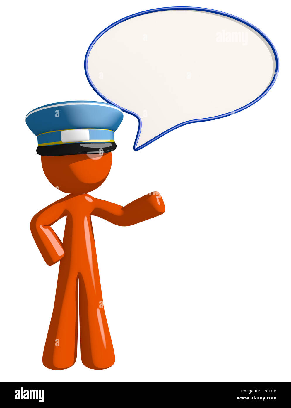 Orange mann Post Arbeiter Wort Blase. Stockfoto