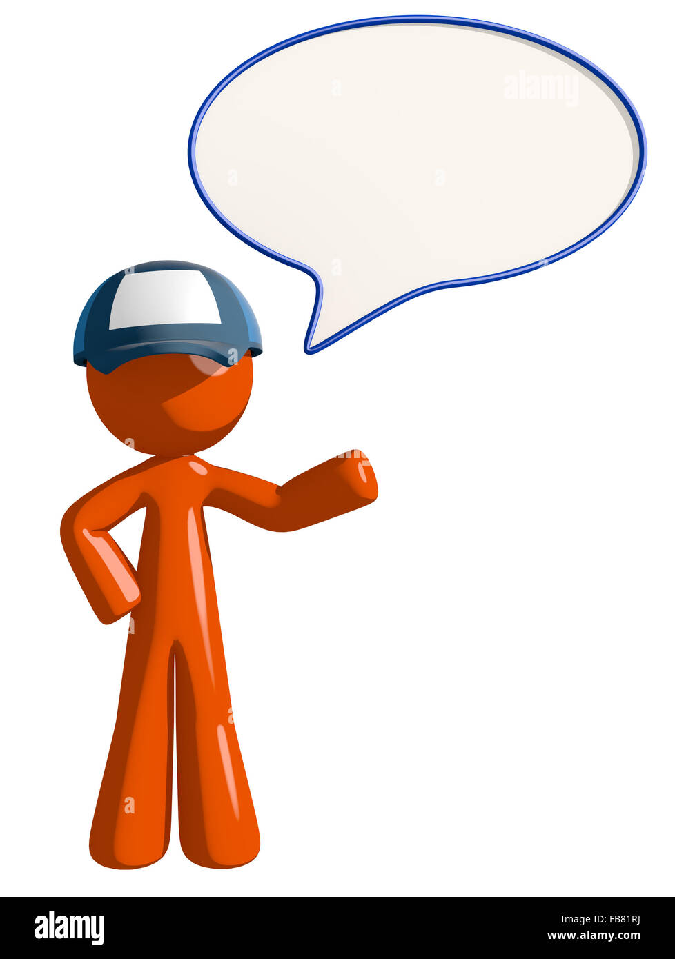 Orange mann Post Arbeiter Wort Blase. Stockfoto