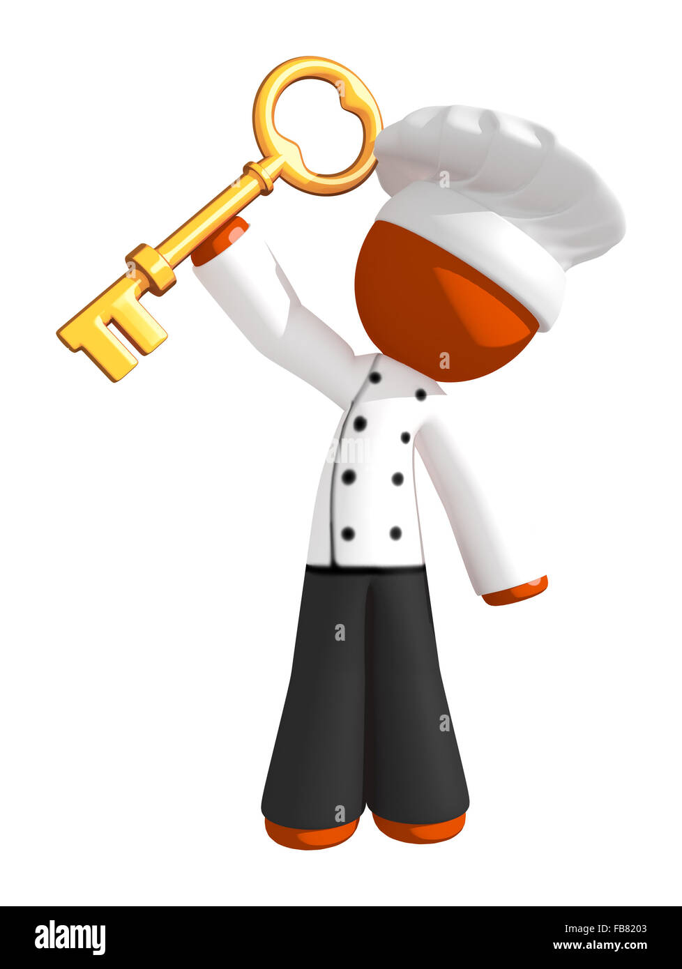 Orange Mann Chef mit großen Schlüssel. Stockfoto