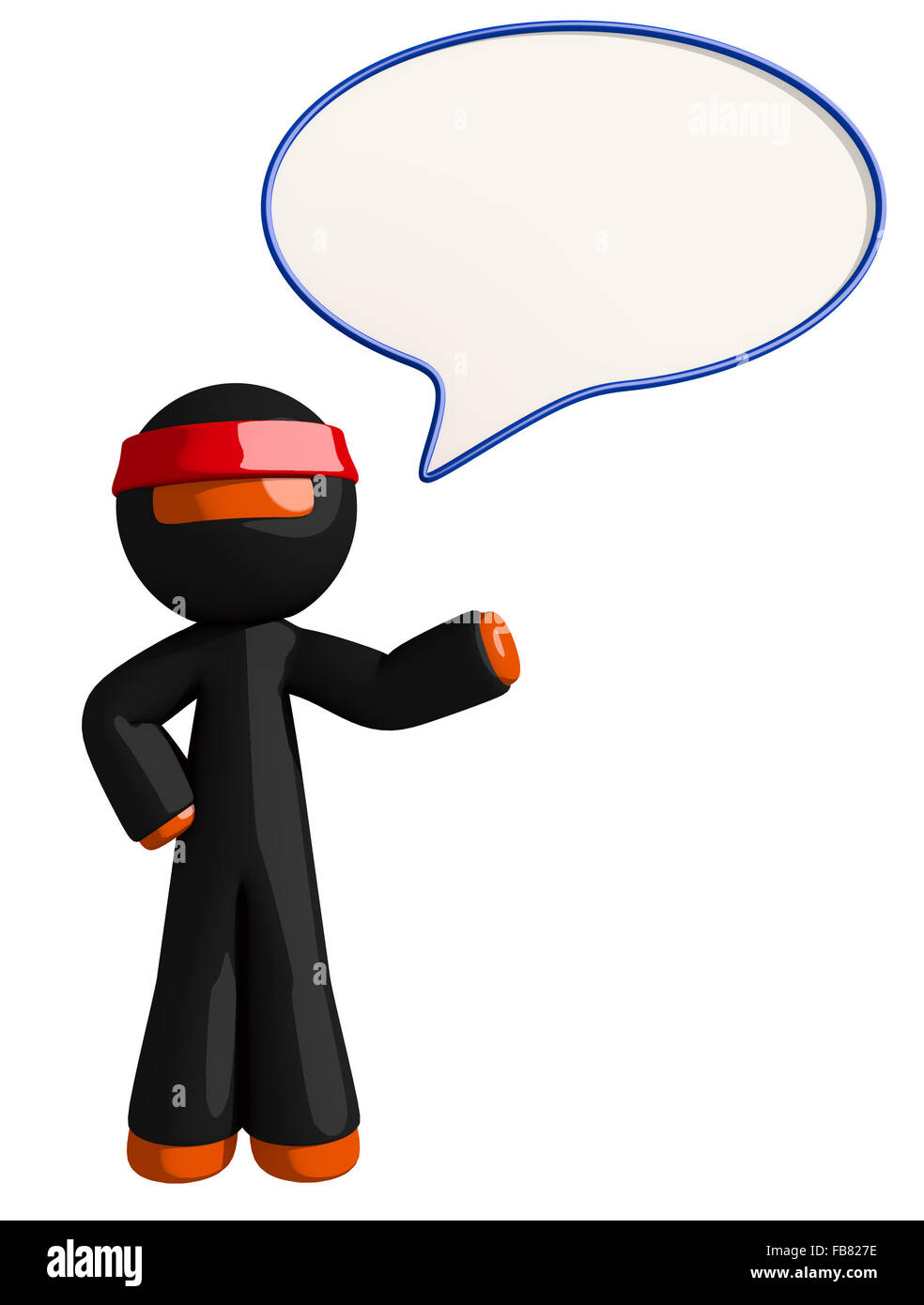 Orange mann Ninja Ninja Wort Blase. Stockfoto