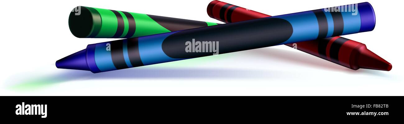 Ein Vektor Illustration von Rot, Blau und Grün Buntstifte übereinander stapeln sich gegenseitig auf einem weißen Hintergrund. Bedeutete für zurück in die Schule. Stock Vektor