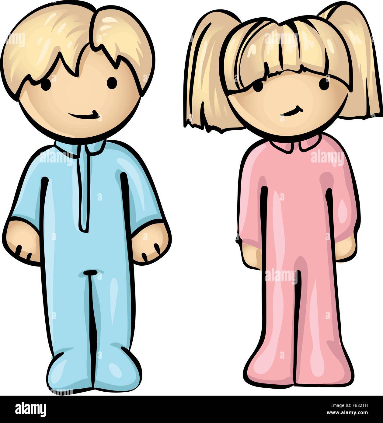 Eine Vektor-Illustration von zwei süßen Kindern in ihren Pyjamas. Stock Vektor