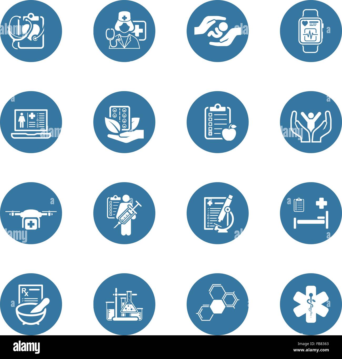 Medizin und Gesundheitswesen Icons Set. Flaches Design. Stock Vektor