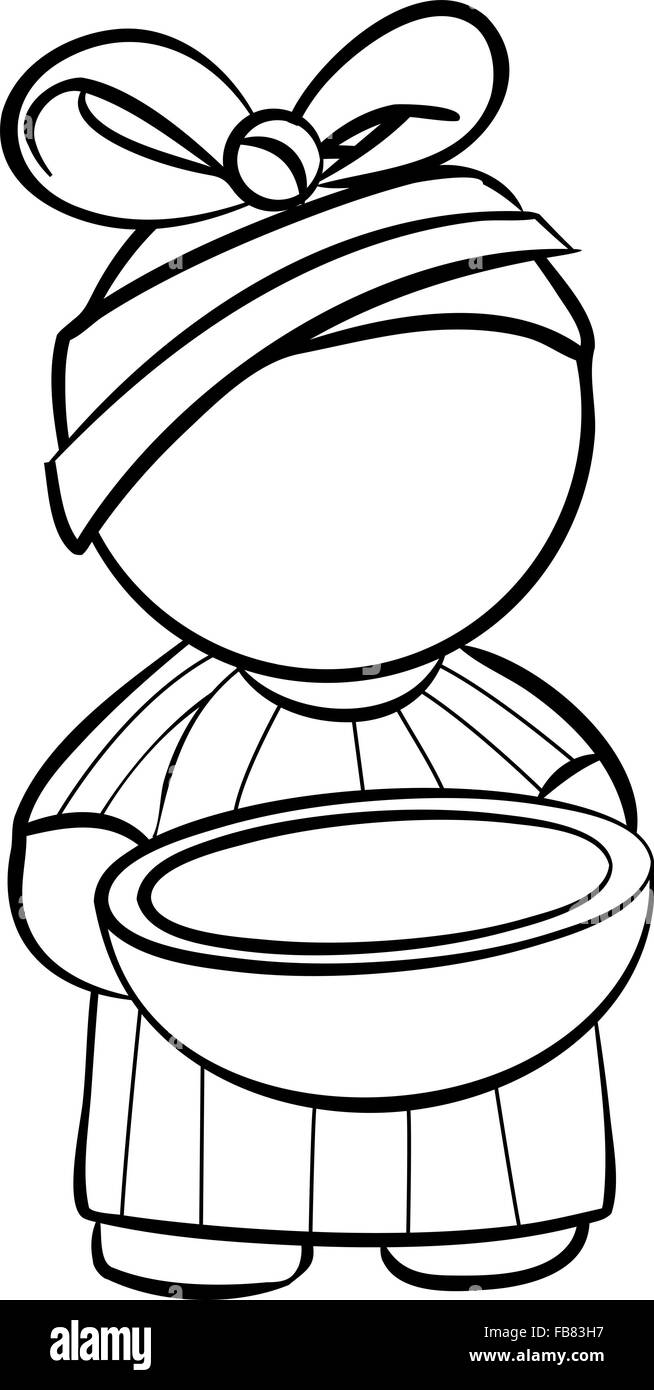 Zeichnung einer afrikanischen Frau mit einer Schüssel. Stock Vektor