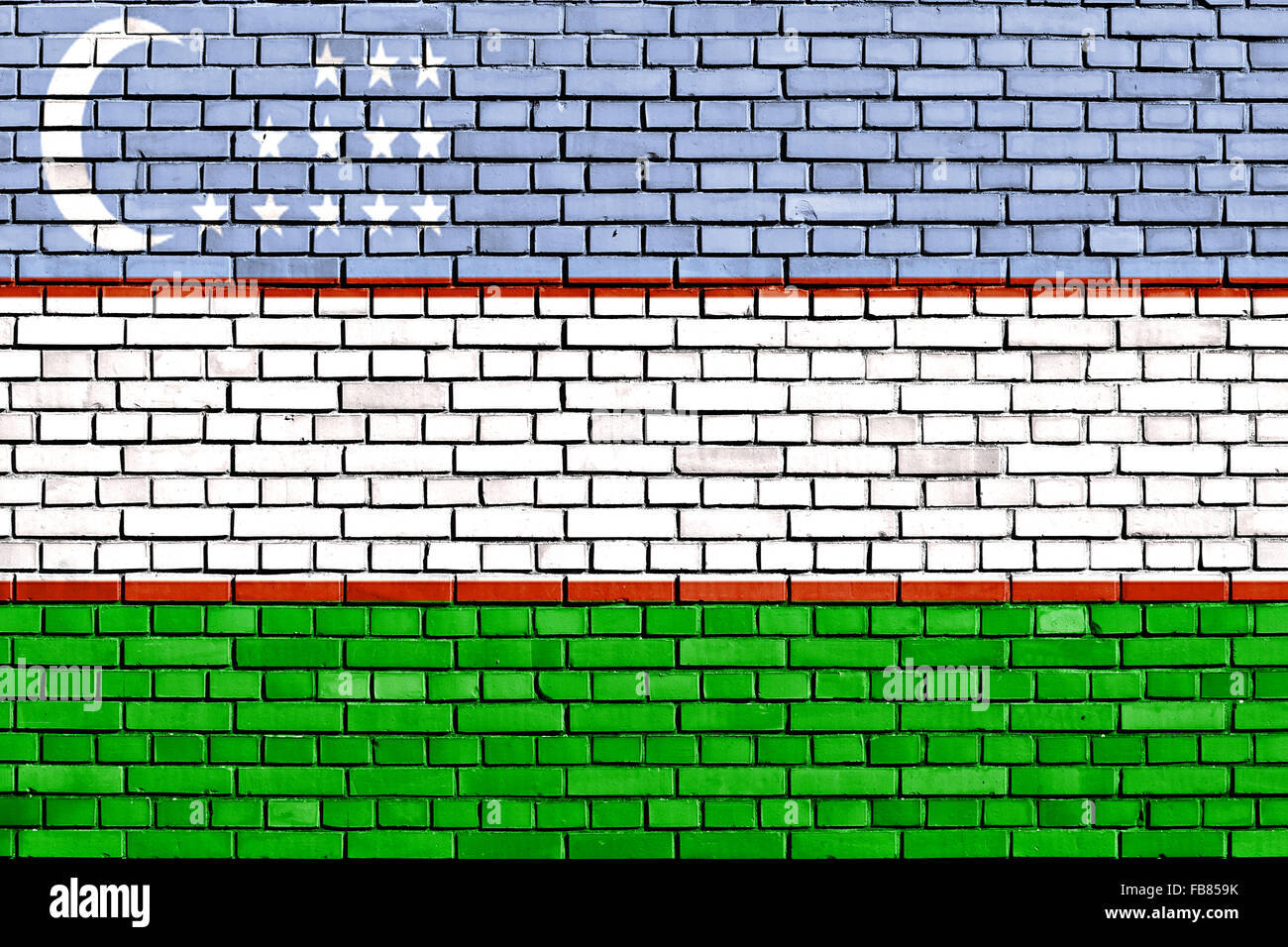 Flagge der Republik Usbekistan auf Mauer gemalt Stockfoto