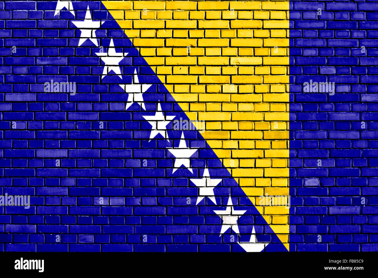 Flagge von Bosnien und Herzegowina auf Mauer gemalt Stockfoto