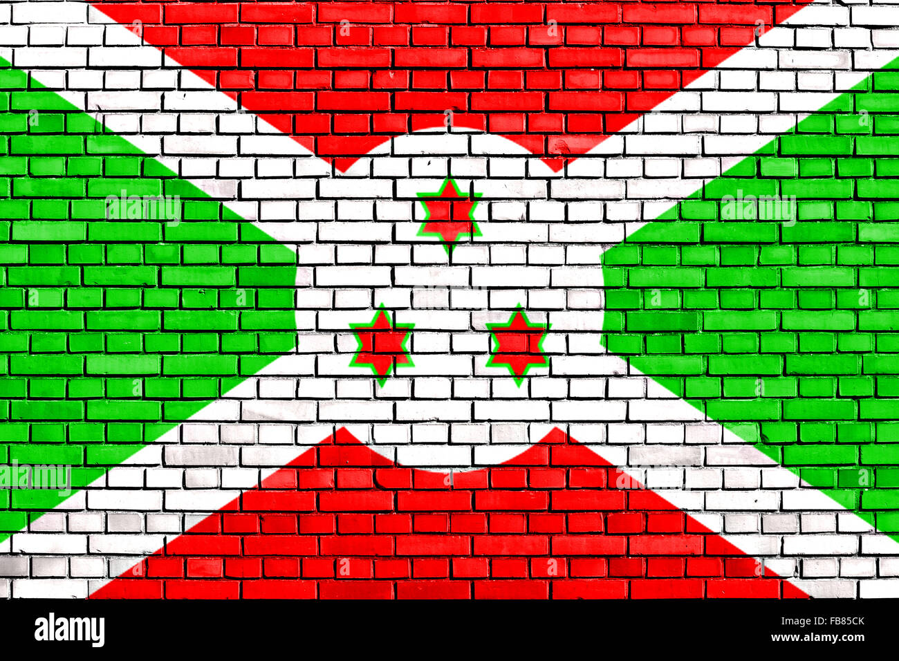 Flagge Burundis auf Mauer gemalt Stockfoto