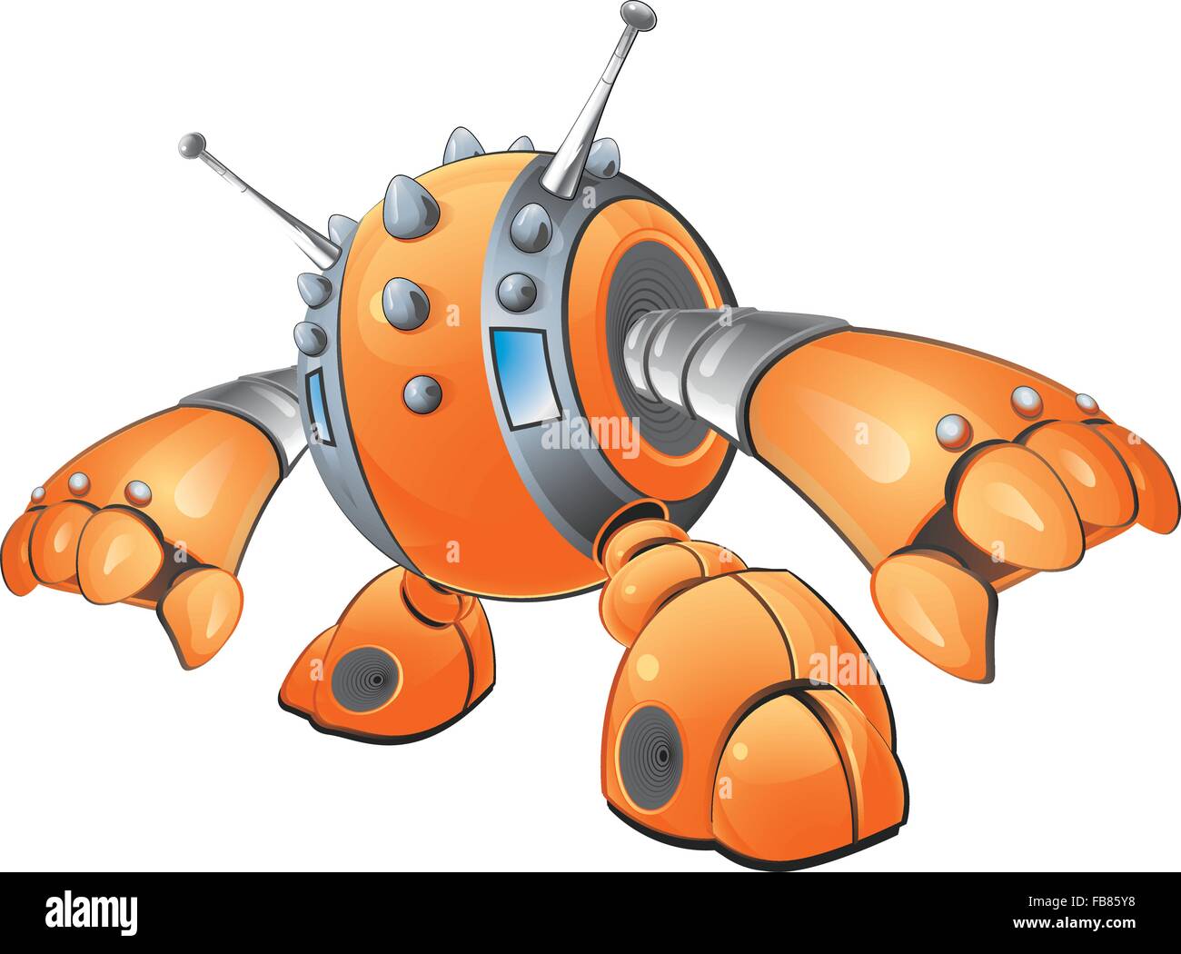 Ein Vektor Illustration einer orange Roboter mit Spikes auf den Kopf erreichen, etwas zu ergreifen. Als Teil eines 'cybersp erstellt. Stock Vektor