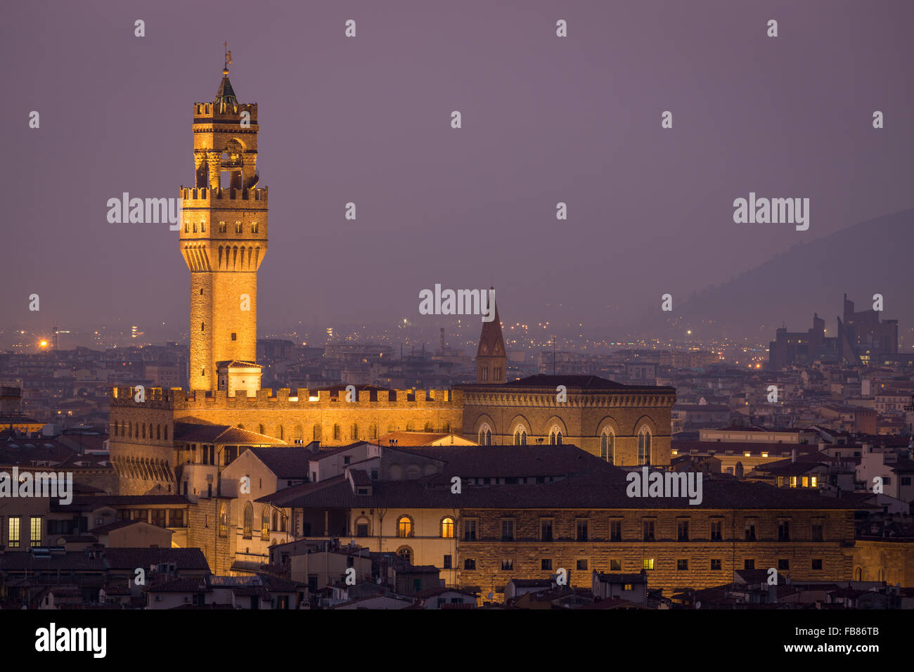 Palazzo Vecchio in der Nacht, Florenz, Toskana, Italien Stockfoto