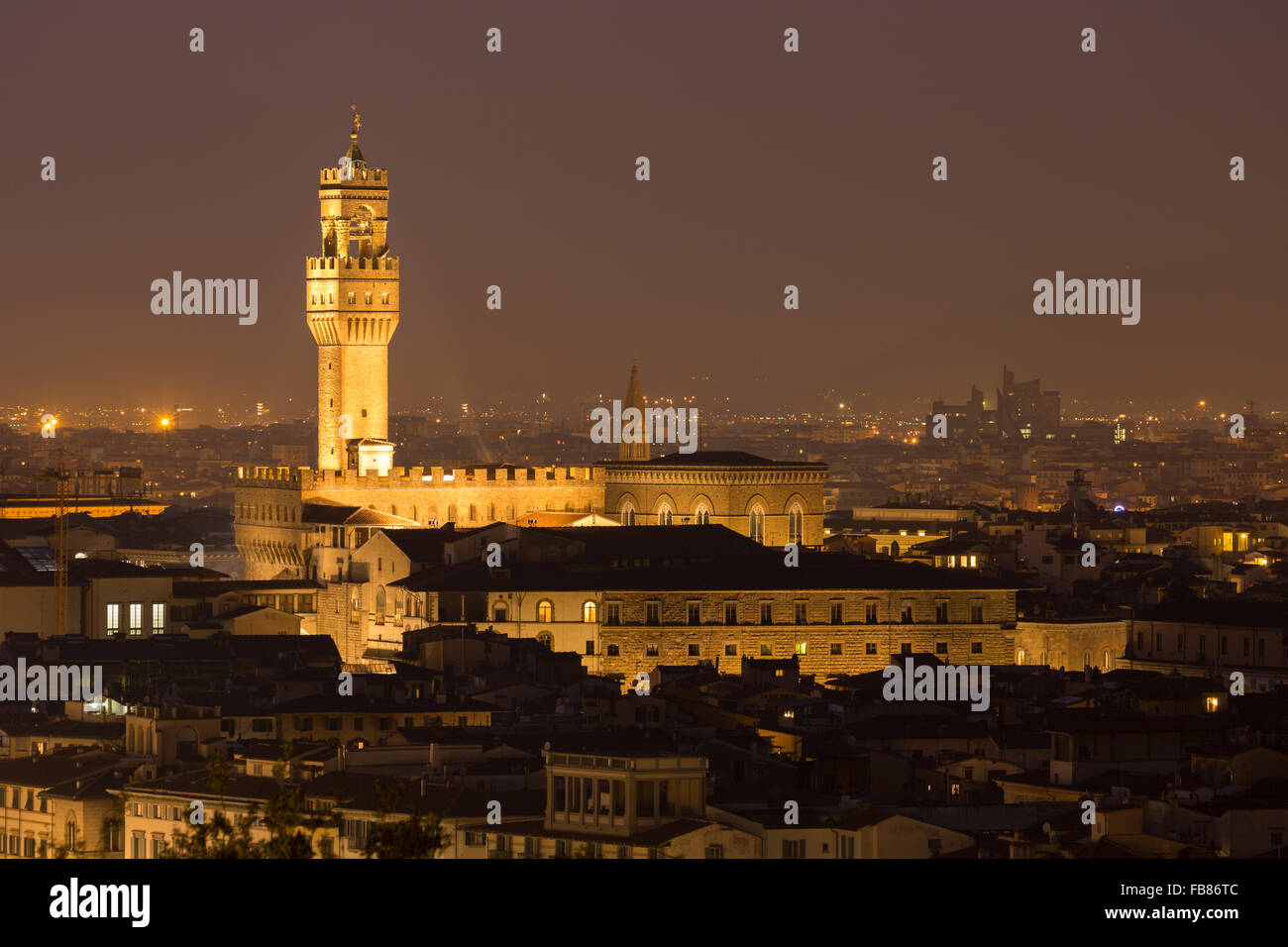 Palazzo Vecchio in der Nacht, Florenz, Toskana, Italien Stockfoto