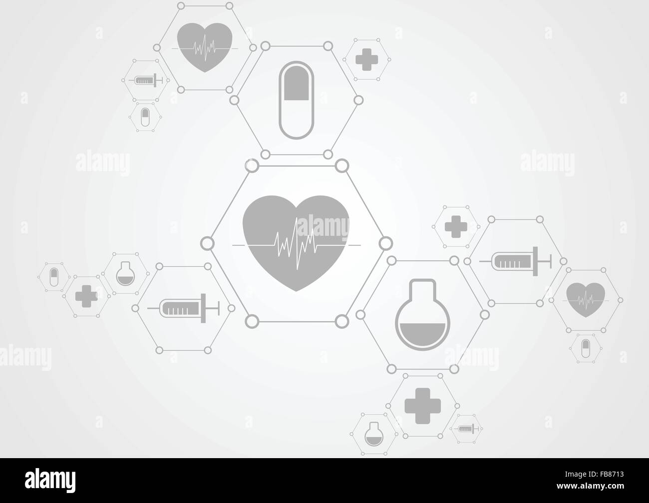 Gesundheit grau Tech Hintergrund und medizinische Symbole. Vektor-Science-design Stock Vektor