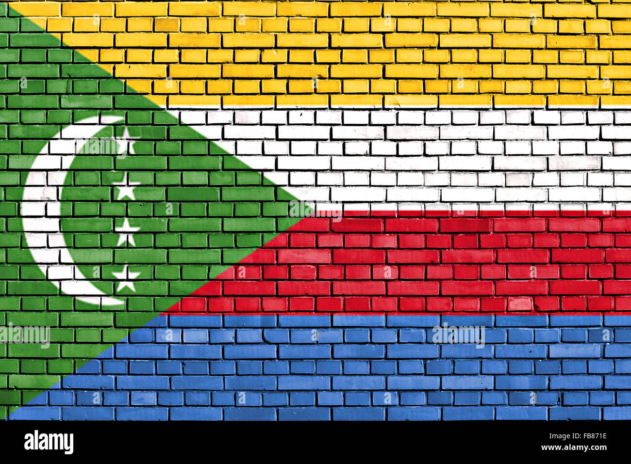 Flagge der Komoren auf Mauer gemalt Stockfoto