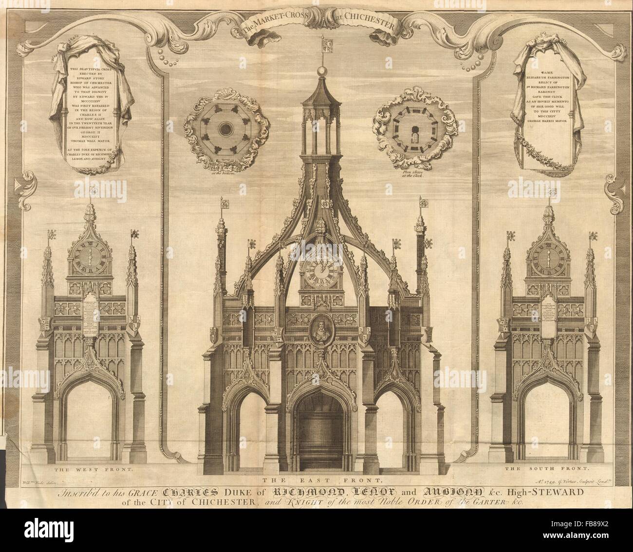 Sussex: "Der Markt CROSS in CHICHESTER" von Camdens Britannia drucken 1749 Stockfoto