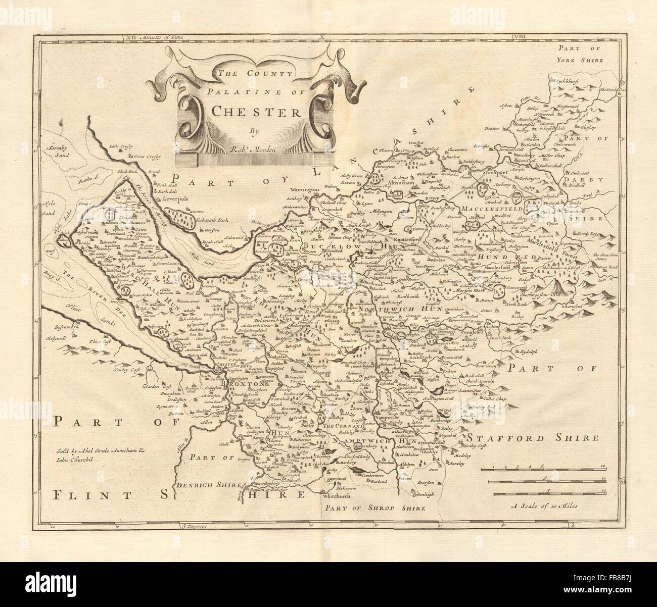 Cheshire: "COUNTY PALATINE OF CHESTER" ROBERT MORDEN Camden Britannia, 1772-Karte Stockfoto