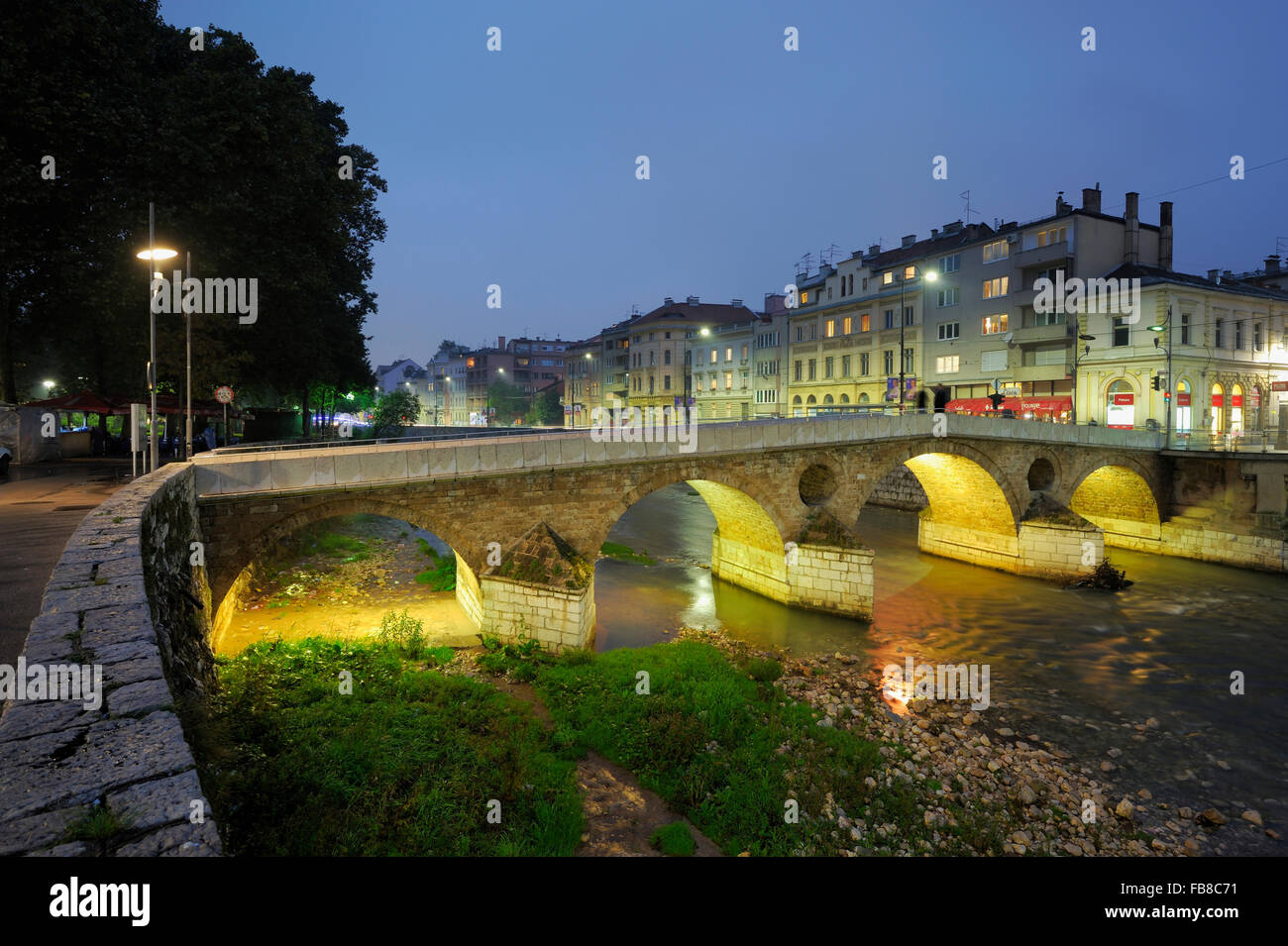 Latinska Cuprija (Latin Bridge), Stari Grad, Sarajevo, Kanton Sarajevo, werden Bosne ich Hercegovine, Bosnien und Herzegowina Stockfoto