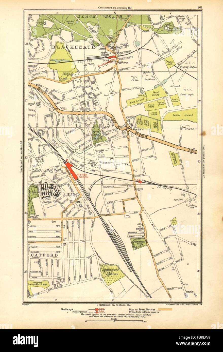 LONDON: Blackheath, Hither grün, Lee, nstige, Kidbrooke, 1928 Vintage Karte Stockfoto